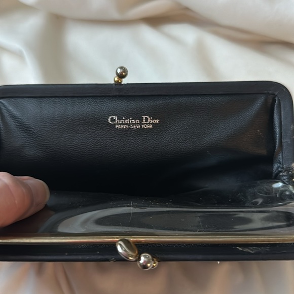 DIOR Navy Blue trotter Kiss lock Dual compartment pouch Cosmetic Bag 8inx5in - Picture 5 of 10